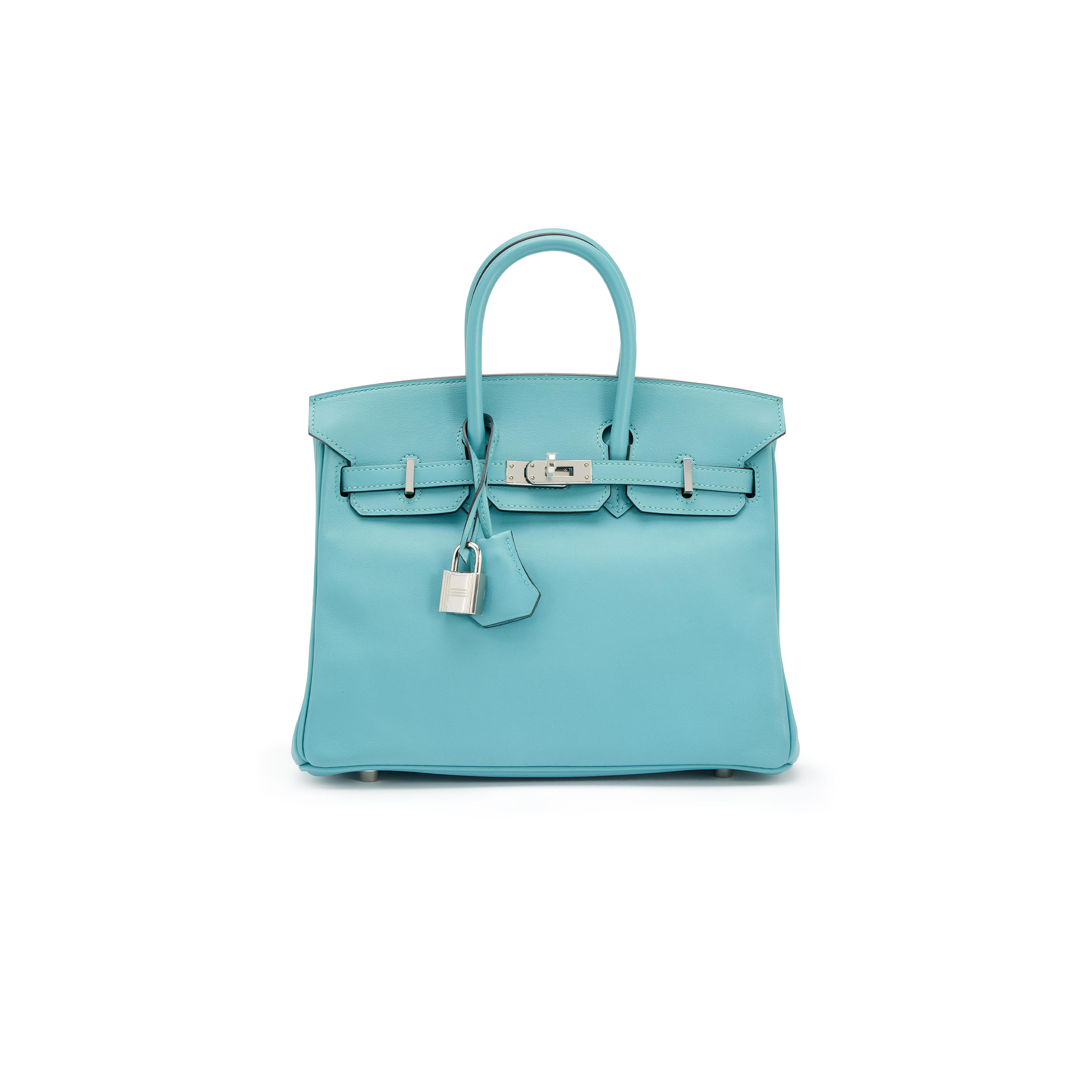 HERMÈS MASTER BIRKIN 25 SWIFT LEATHER MACAROON BLUE LINING 3Q PINK SILVER BUCKLE H049362CK15 (25*20*13cm)